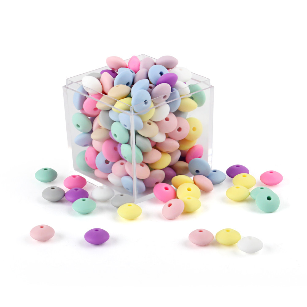 50Pcs 12mm Baby Silicone Beads Baby Lentil Beads Dentición Juguetes Chupete Cadena DIY Collar Joyería Perla Ábaco Beads