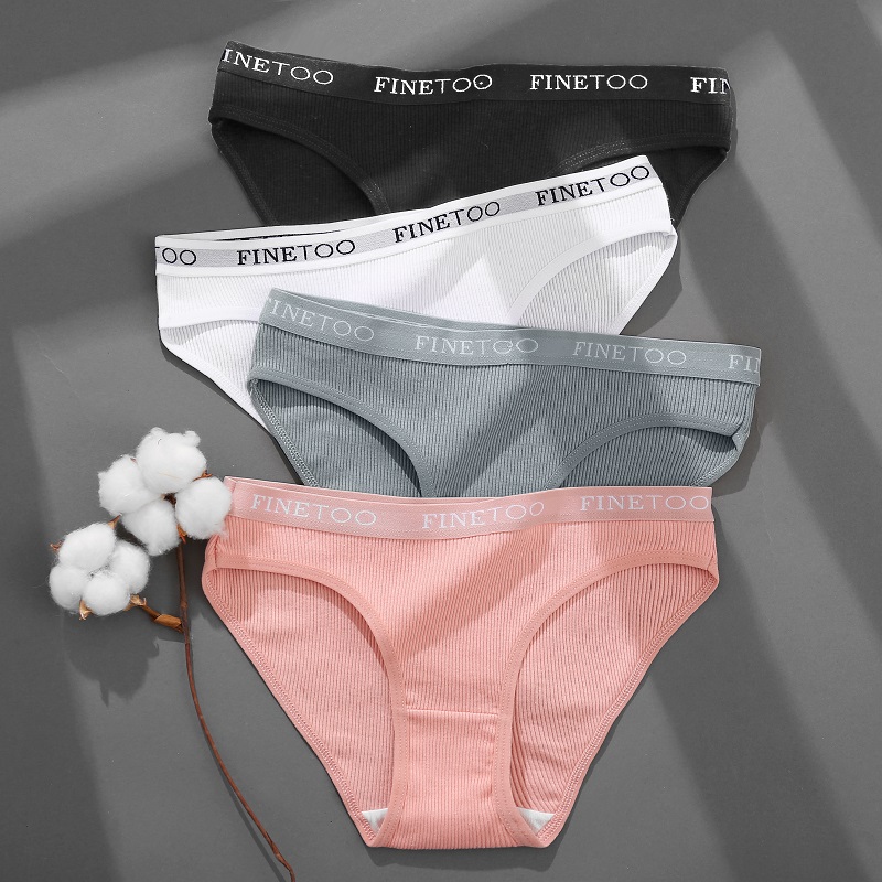 FINETOO 4Pcs Хлопок Полосатый Нижнее Белье Женщины Трусики Письмо Пояс Брифы Дамы Низкая Талия Нижнее Белье Твердые Дышащие Трусы