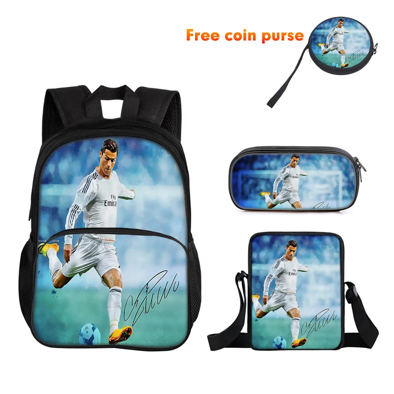 Ronaldo Set da 3 pezzi Zaino sportivo Borsa a tracolla Astuccio CR Zaino Football Star Borse per libri per ragazzi e ragazze Miglior regalo