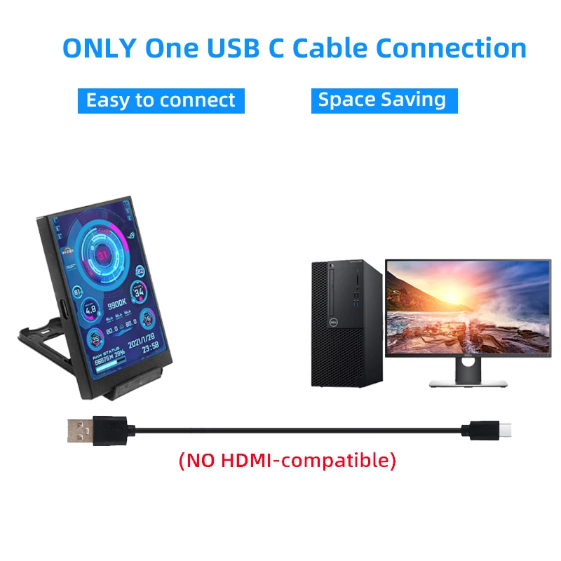 3.5 Inch IPS Type-C Screen 480*320 Secondary Screen CPU GPU RAM HDD USB Monitor Freely AIDA64 Mini Display