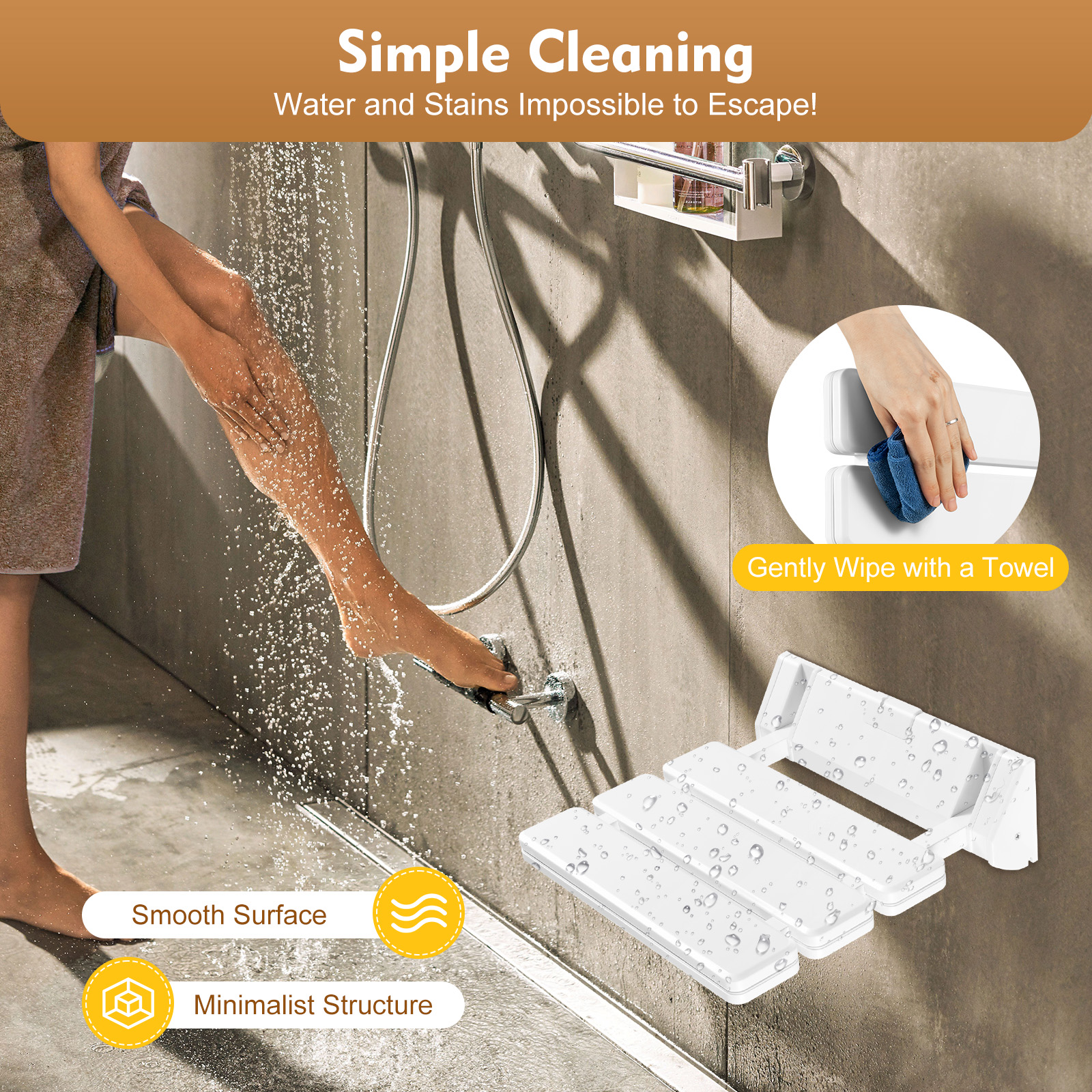 Folding Shower Seat Wall Mounted Secure Folding Shower Bench Space Saving Mounted Shower Seat Luxury Fold Down Shower Seat