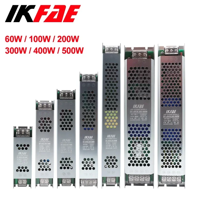 Alimentatore LED 12V 24V 60W 100W 200W 300W 400W 500W Convertitore driver LED trasformatore AC/DC ultra sottile per illuminazione di strisce LED
