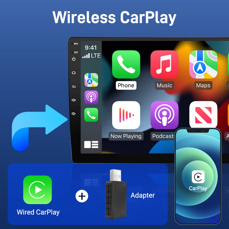 Androidカーラジオ,BT,Spotify,トヨタ,マツダ,日産,カムリ,スズキ,スバル,シトロエン,アウディ,メルセデス,起亜,フォード,オペル用のワイヤレスCarplayアダプター