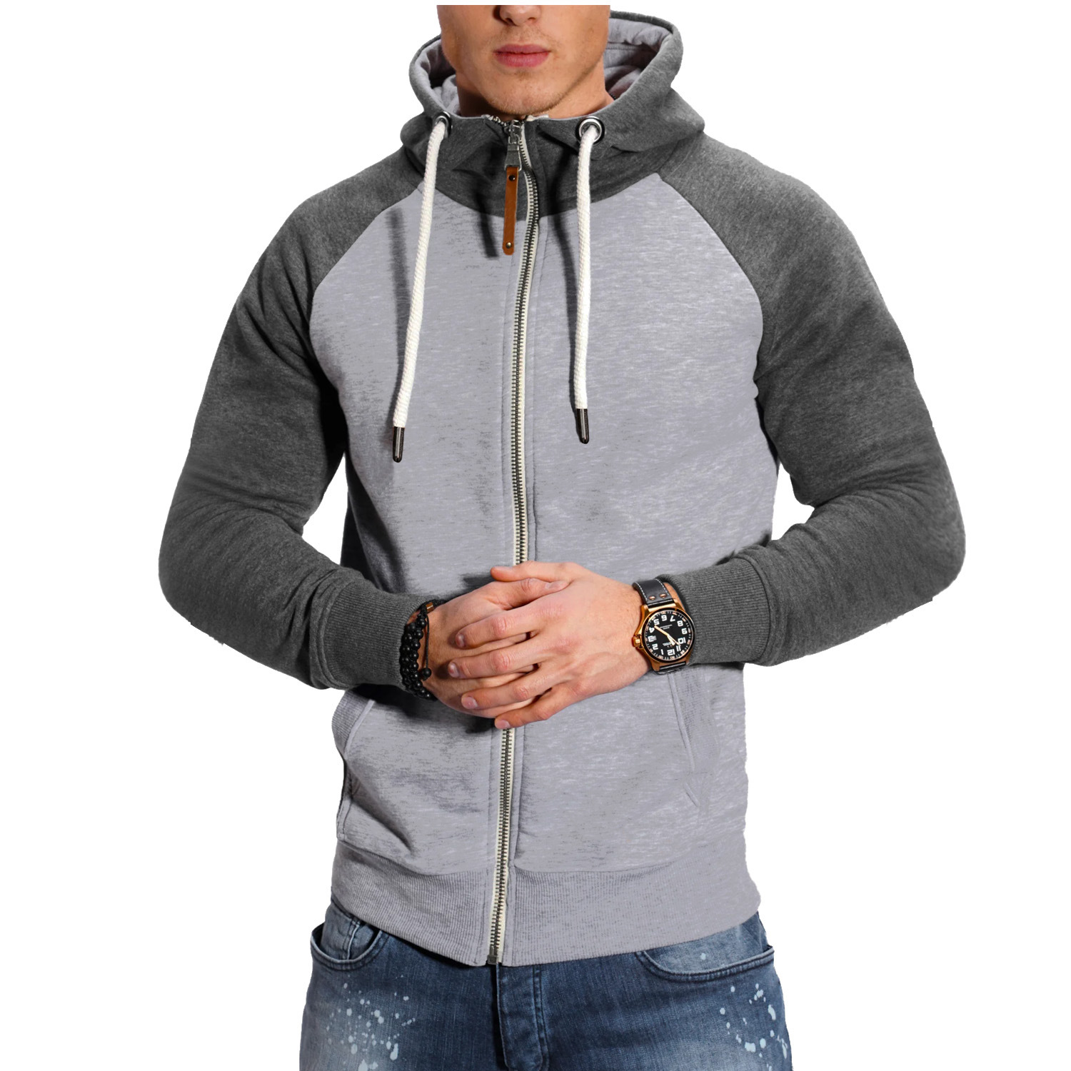 Herren Hoodies Langarm Sweatshirts für Männer Reißverschluss Kapuzenpullover Stehkragen Herren Sweatshirt Top Jacke Mantel Schwarzer Pullover