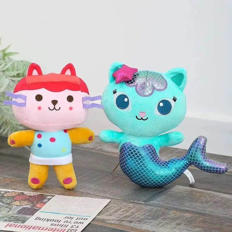 9 estilo gabby casa de bonecas brinquedo de pelúcia mercat desenhos animados animais de pelúcia sereia carro gato plushie boneca crianças