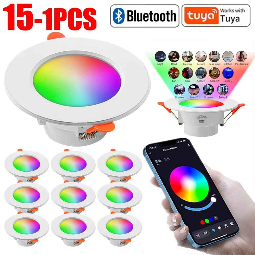 1-10 Uds. Luz descendente LED inteligente de 10W lámpara de techo Bluetooth lámpara RGB aplicación remota Control luz que cambia de Color para Google Alexa Home