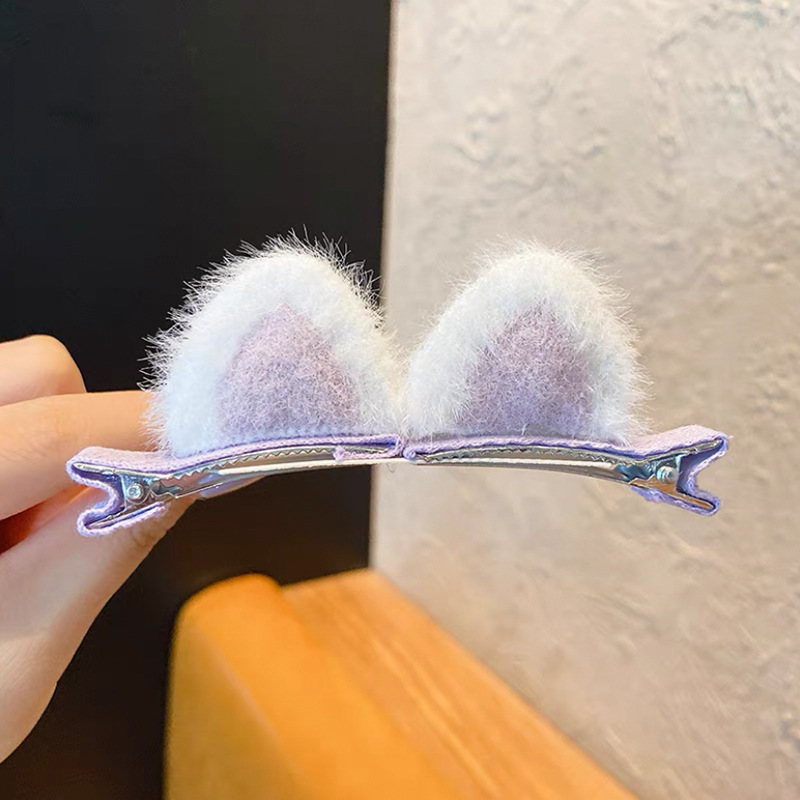 Orelhas de gato de pelúcia (pão em forma de orelha de gato cozido no vapor) grampo de cabelo infantil bonito dos desenhos animados clipe estéreo menina grampo de cabelo coreia