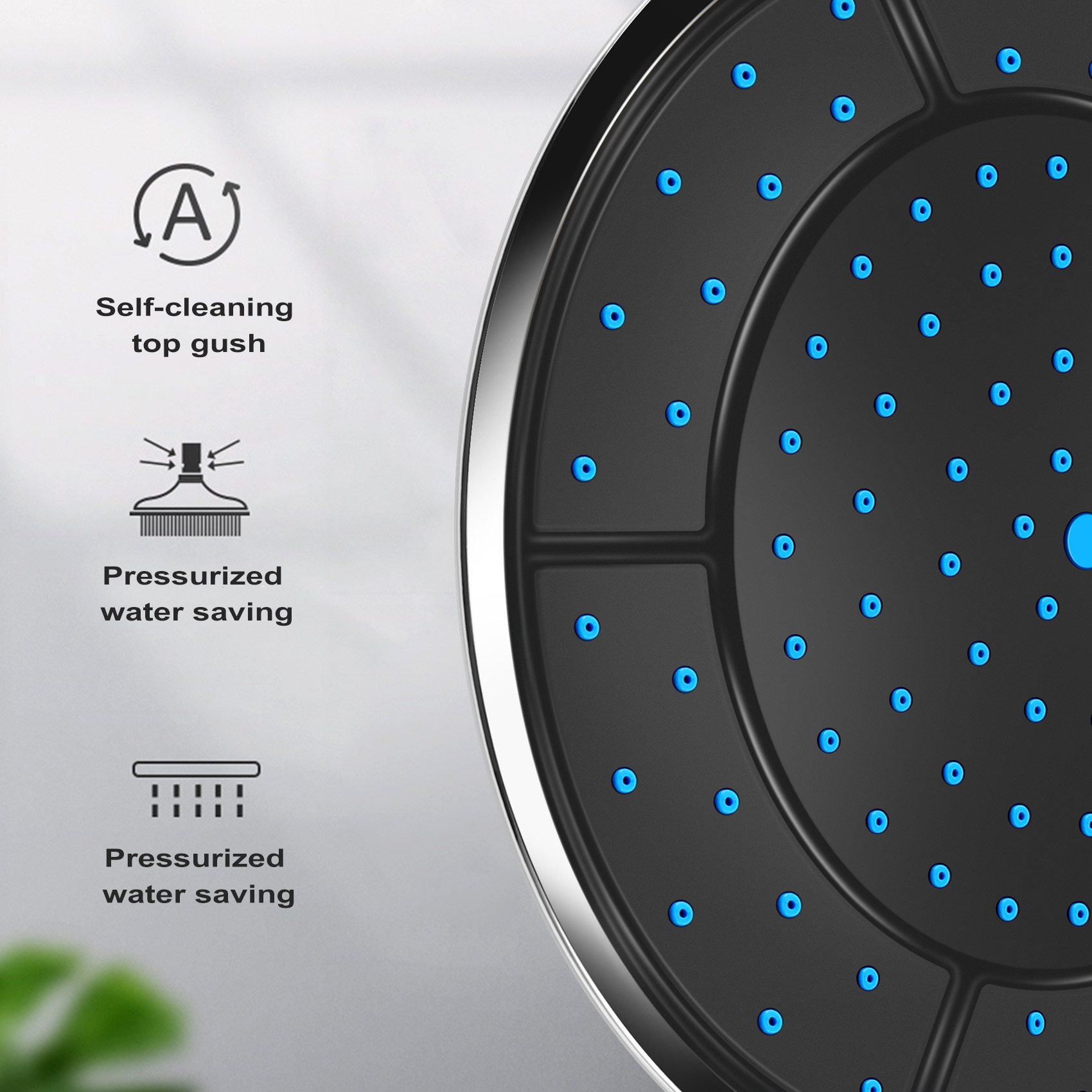 Boquilla de cabezal de techo de ducha superior, accesorios de cabina, forma redonda de plástico, 25Cm, 1 Uds.