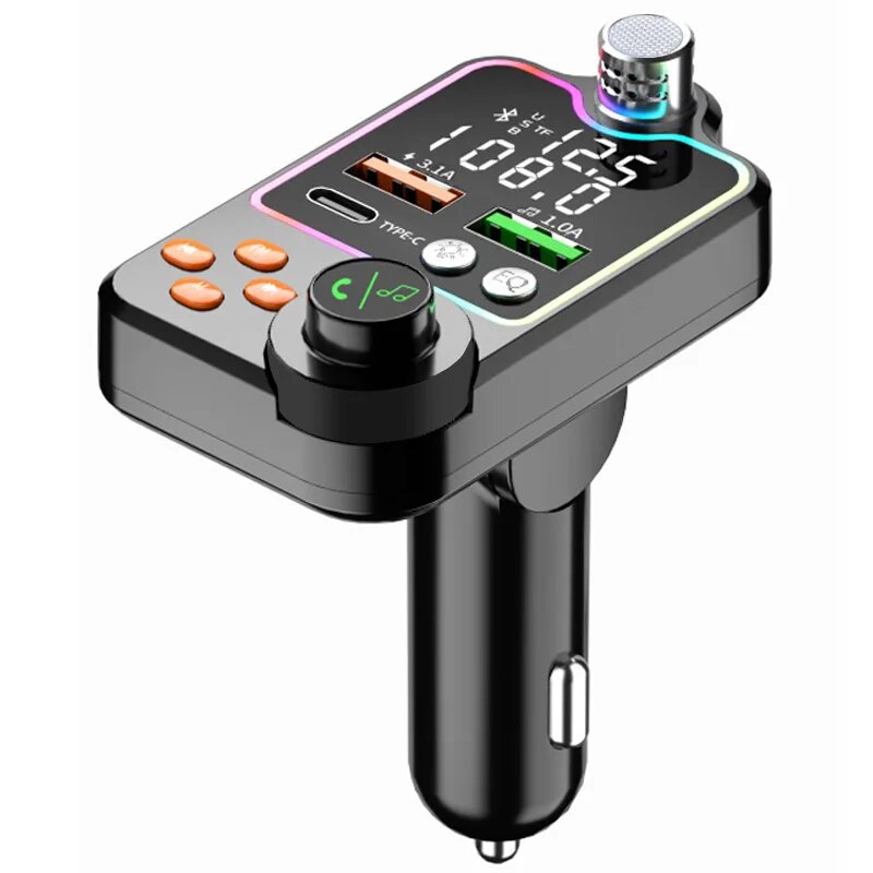 Transmissor FM e modulador para carro, receptor de música, MP3 player, tipo C, carregador USB duplo, sem fio 5.0, kit mãos livres para carro
