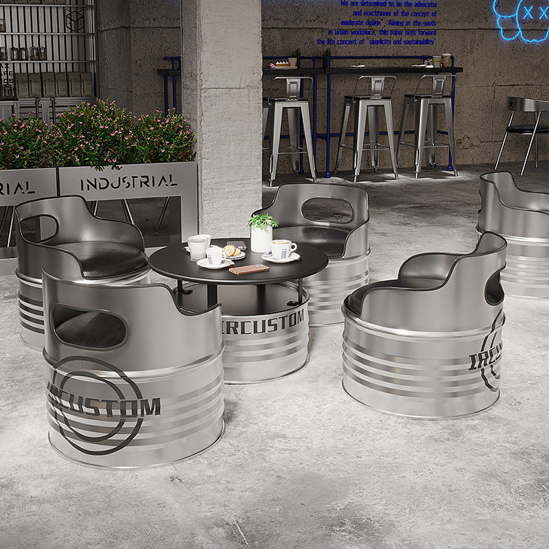 Industrielle Wind Öl Eimer Tisch Und Stuhl Sofa Bar Booth Milch Tee Shop Büro Lounge Bereich Eisen Tisch Und Stuhl Taburete