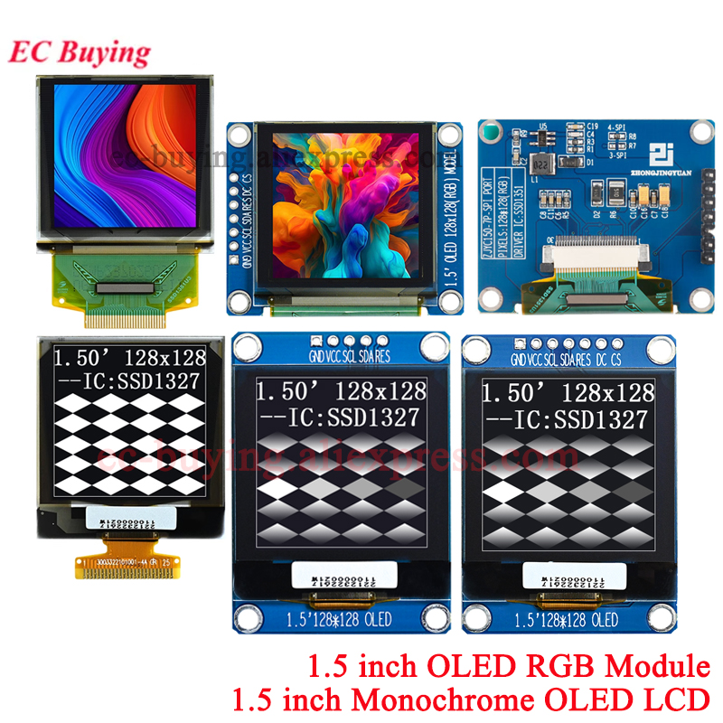 1,5-дюймовый OLED-модуль 1,5 "цвет RGB 128x128 ЖК-экран со светодиодной подсветкой 128*128 SSD1327 SSD1351 SPI/IIC I2C для Arduino 4-контактный 7-контактный