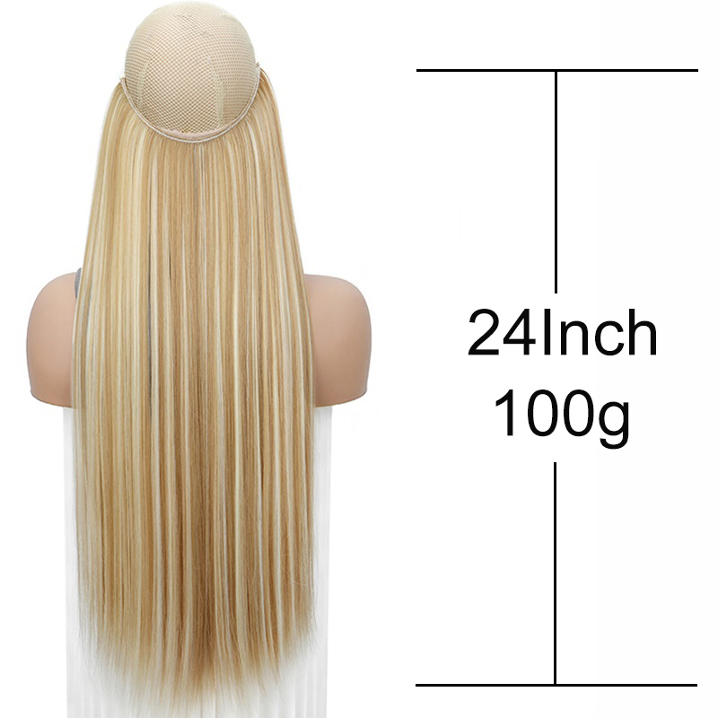 Extensión de cabello Invisible sintético de 24 pulgadas, postizo falso de línea de pescado, accesorio para el cabello negro y marrón para mujer