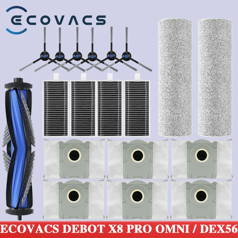 Ecovacs X8 Pro Omni Robot Vacuum Spare Parts Main Side Brushes Mop Cloths HEPA Filters Dust Bags Accessories