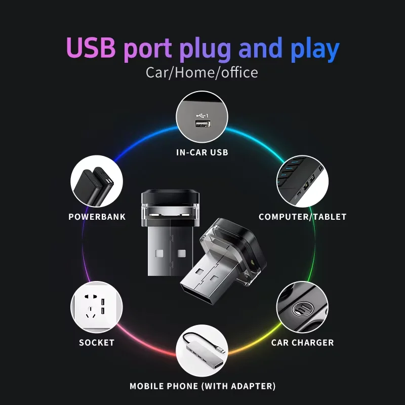 1x voiture USB lumière LED lampe d'ambiance Plug Play universel LED intérieur atmosphère lumière Auto lampe de lecture décorations bande décorative
