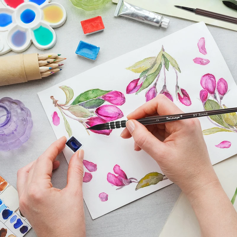 Dainayw 10 ชิ้นภาพวาดสีน้ําชุดแปรง Mop อินทรีย์สีฟ้ากระรอกม้าผมพู่กัน Multi - Function อะคริลิค Art Supplies