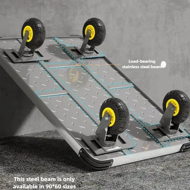 Steel plate trolley, four-wheel  truck, express pulling flatbed cart, small cart folding trailer, pushing and pulling trolley