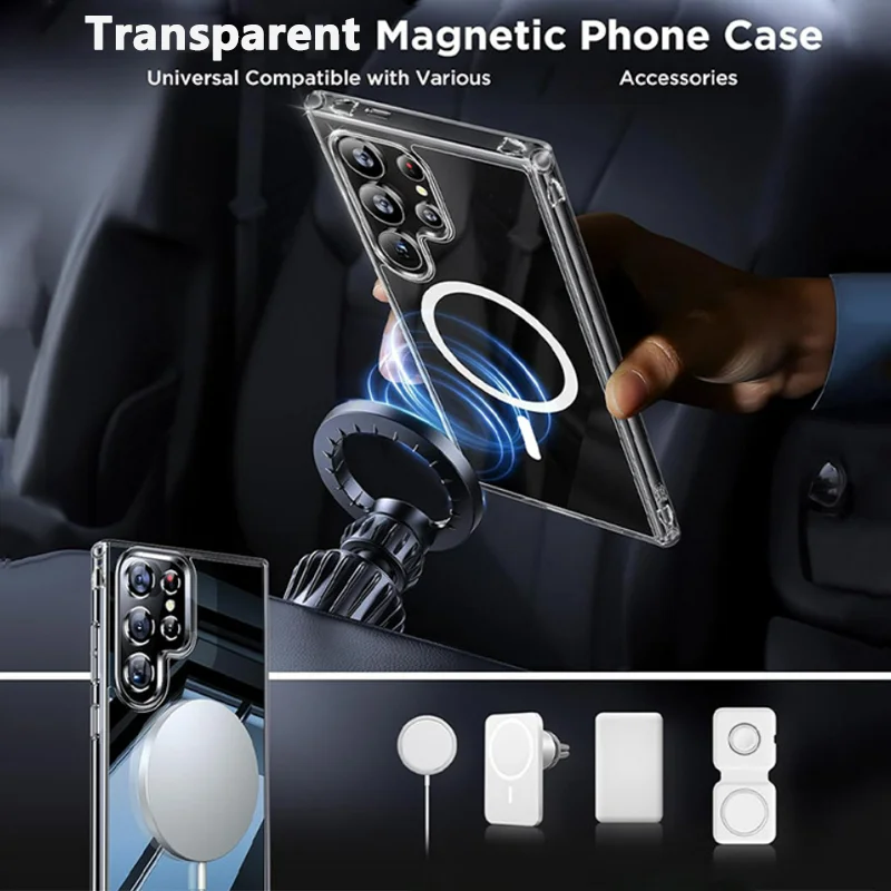 TPU für Magsafe magnetisches kabelloses Laden transparentes Gehäuse für Samsung Galaxy S24 S23 S22 Ultra Plus stoß feste Silikon hülle