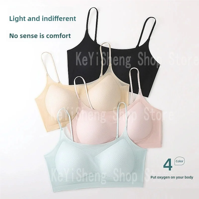 Sujetador de seda de hielo transpirable para mujer, lencería sin costuras con cuello halter en la espalda, sujetador envolvente, pechos pequeños, sexy y cómodo