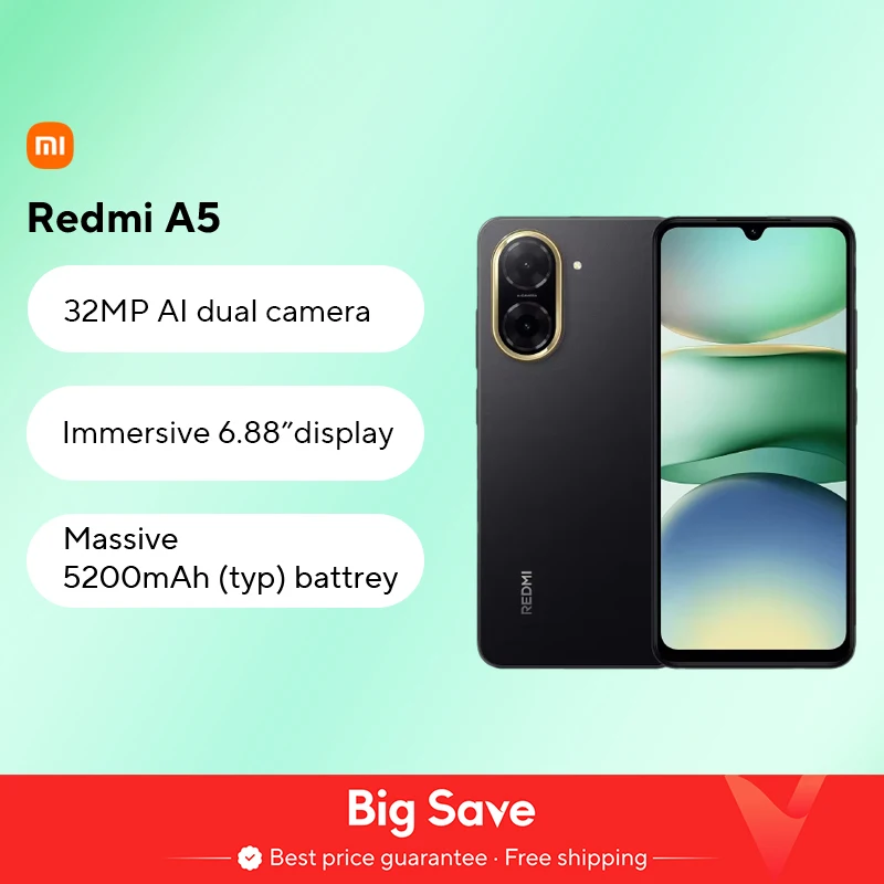 Versione globale Xiaomi Redmi A5 No NFC Display da 6,88" 120Hz Fotocamera da 32MP Batteria grande da 5200mAh Telefono cellulare Android 15