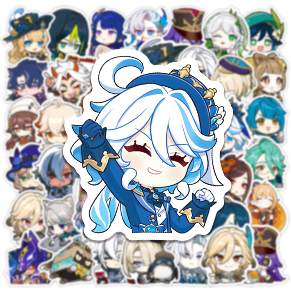 10/30/50 pçs genshin impacto anime dos desenhos animados adesivos jogo decalques bonito diy skate geladeira motocicleta graffiti criança piada adesivo