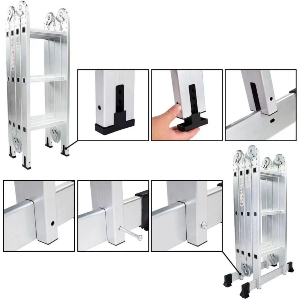 Folding Ladder, 12.5FT Multi-Purpose Aluminium Extension, 7 in 1 Heavy Duty Collapsible Ladder, 330LBS Capacity Step Plat