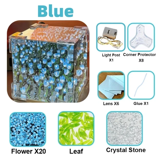 ทิวลิป Nightlight ทําด้วยมือ DIY วัสดุ Cube กระจกทิวลิปตกแต่งห้องนอนบรรยากาศโคมไฟของขวัญวันเกิดวันวาเลนไทน์