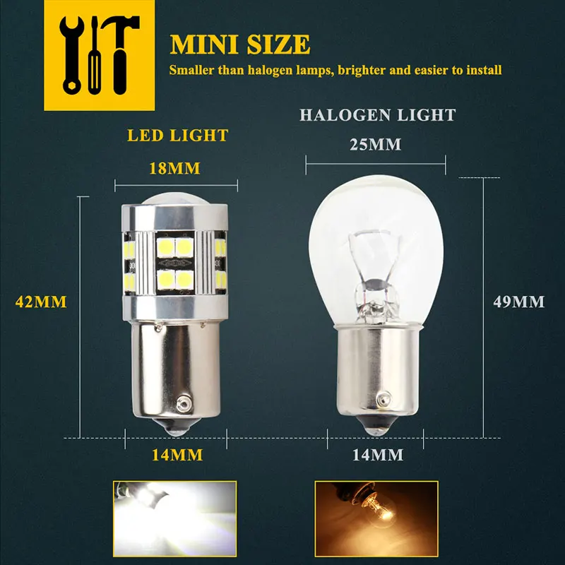 Universal Car LED Turn Signal Light, Luz de Backup de Freio, 1156 BA15S, BAU15S, 3030, 24SMD, PY21W, Canbus, 12V, 2Pcs