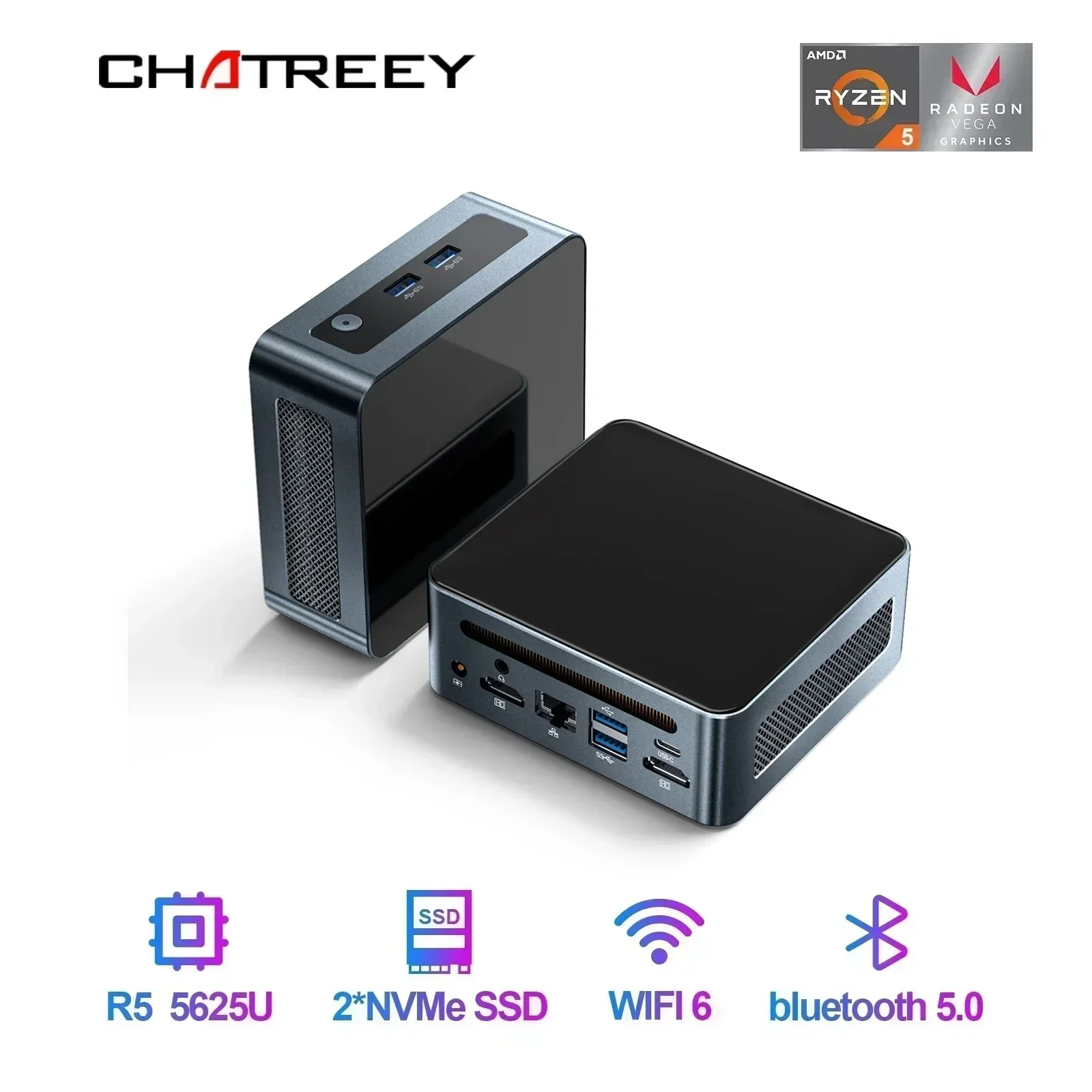 Chatreey Mini PC AN2P Ryzen 5 5625U/3550H Computer Desktop da gioco NVME SSD WIFI6 HD Windows 11 Pro
