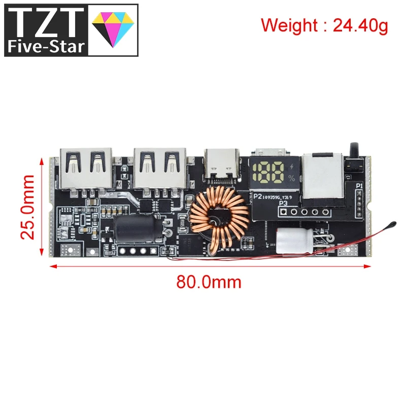QC4.0 QC3.0 LED Dual USB PD Быстрая зарядка 5A 100 Вт Micro/Type-C USB Мобильный внешний аккумулятор 18650 Модуль зарядки Защита от температуры