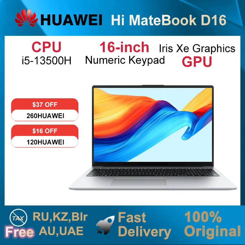 2025 Hi MateBook D16  i5-13500H 16GB 1TB 16-inch Laptop Netbook Numeric Keypad Notebook Coumpter SSD Intel Iris Xe Graphics