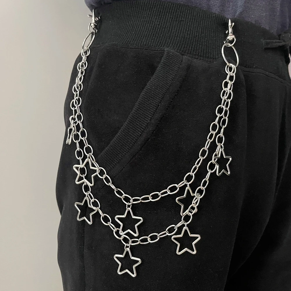 Star Double Layer Waist Chain Mens Decorative Pant Chain Jeans Trouser Chains Hip Hop Rock Chain Punk Retro Belt Chain