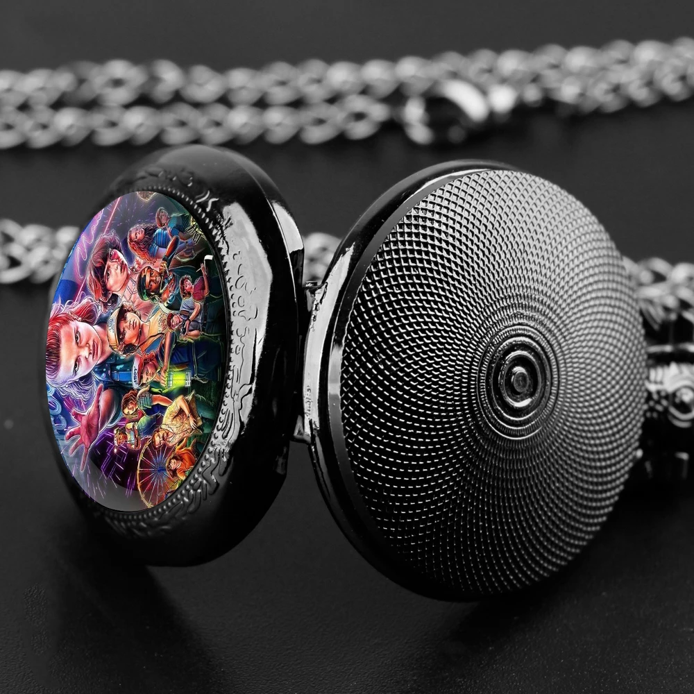 유명한 Stranger Thing Glass Dome 빈티지 아랍어 숫자, 쿼츠 포켓 시계 목걸이, 펜던트 시계 체인, 남녀공용, 어린이 선물