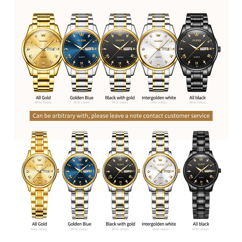 OLEVS-impermeável luminosa Quartz relógio de pulso, relógios casal, moda simples, original, mostrador numeral romano, dele e dela, 5563 Set