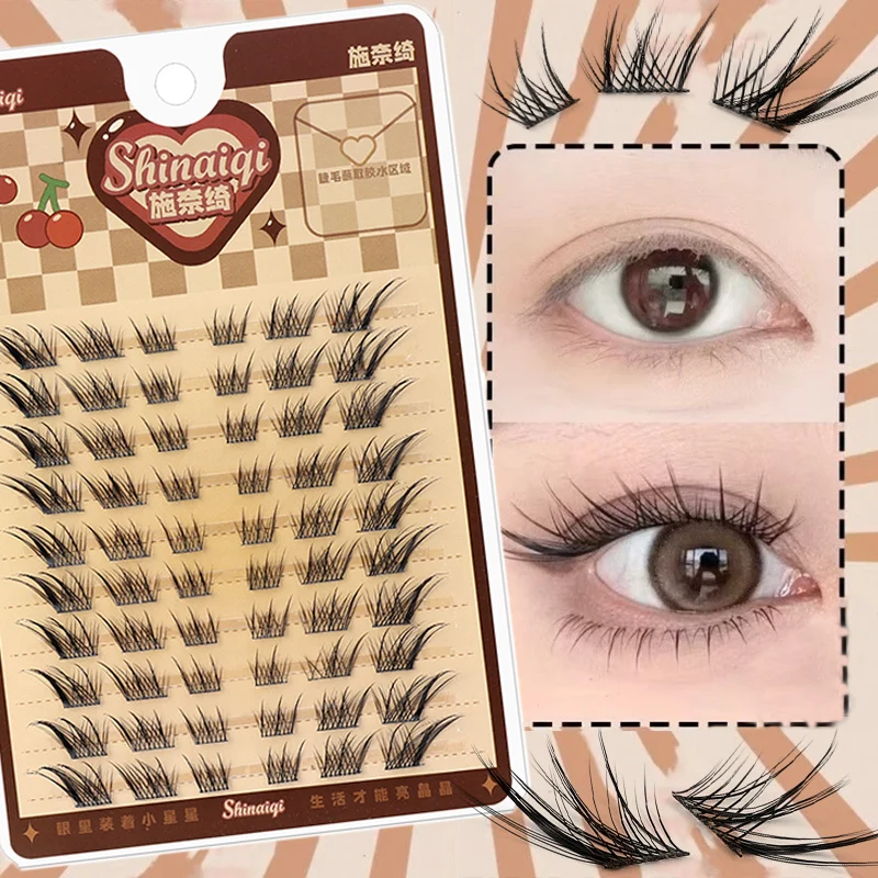 Extensiones de pestañas postizas con efecto de ojo de zorro, 10 filas, mechones segmentados gruesos naturales y esponjosos, reutilizables, herramienta de maquillaje DIY