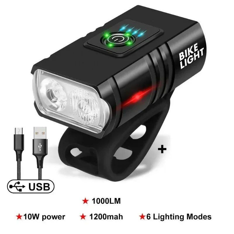 밝은 자전거 라이트 T6 LED 전면 USB 충전식 MTB 산악 자전거 램프 1000LM 자전거 헤드라이트 손전등 사이클링 스쿠터