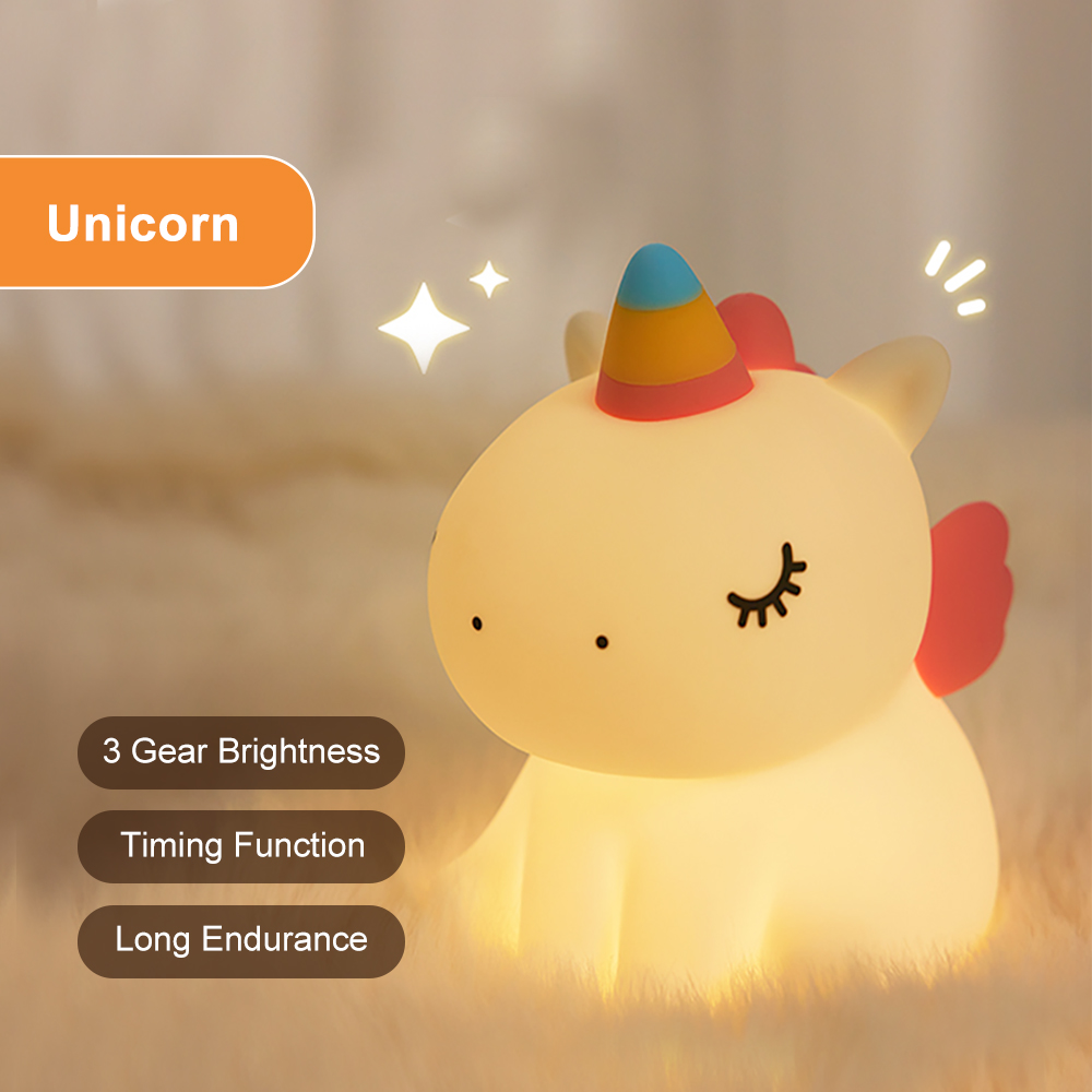 Einhorn Niedliches Silikon LED Nachtlicht für Kinder Kinder USB wiederaufladbar Cartoon Tier Schlafzimmer Dekor Touch Nachtlampe für Geschenke