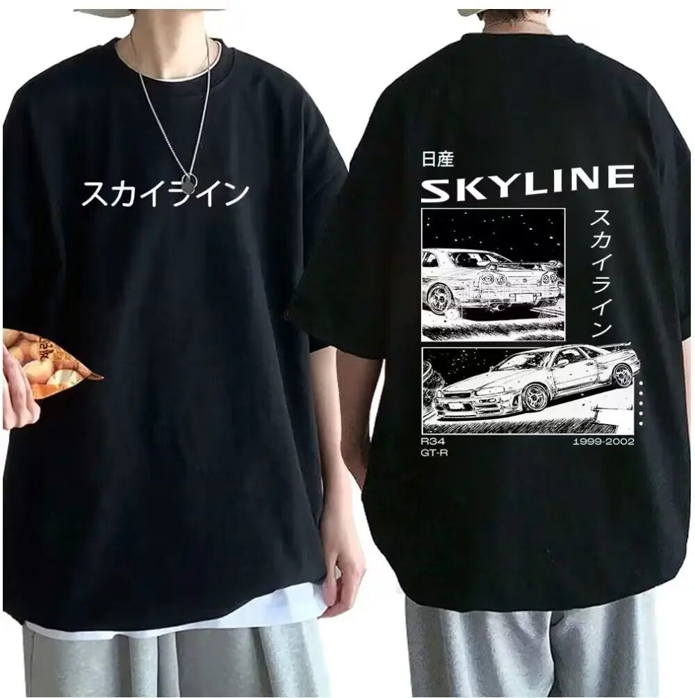 Camiseta de algodão masculina, anime japonês, camiseta casual de verão, unissex R34 Skyline GTR JDM Estampa extragrande, AE86 Inifirst D