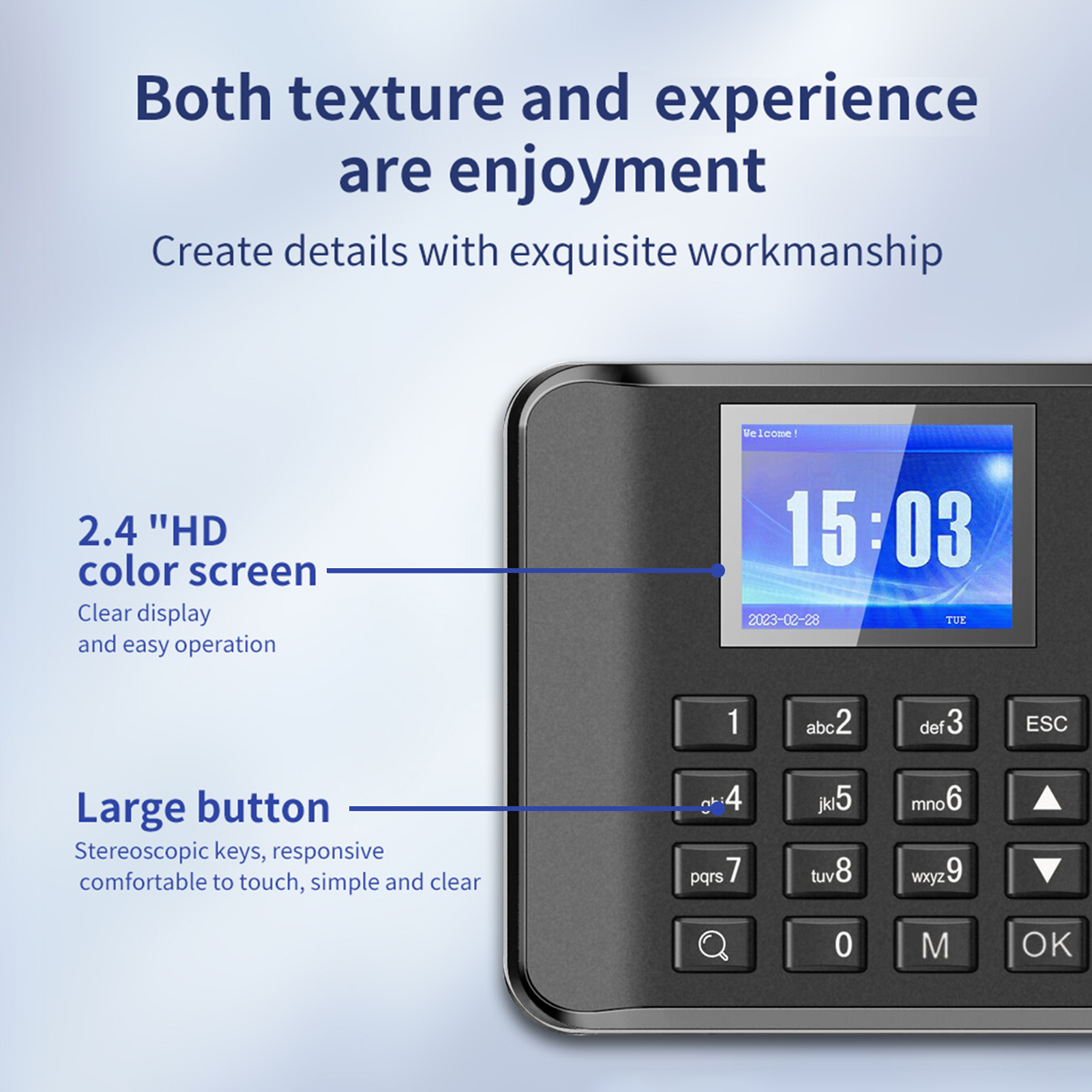 Máquina biométrica inteligente de atendimento com senha de impressão digital, relógio de tempo, gravador de verificação de funcionário, tela LCD de 2,4 polegadas