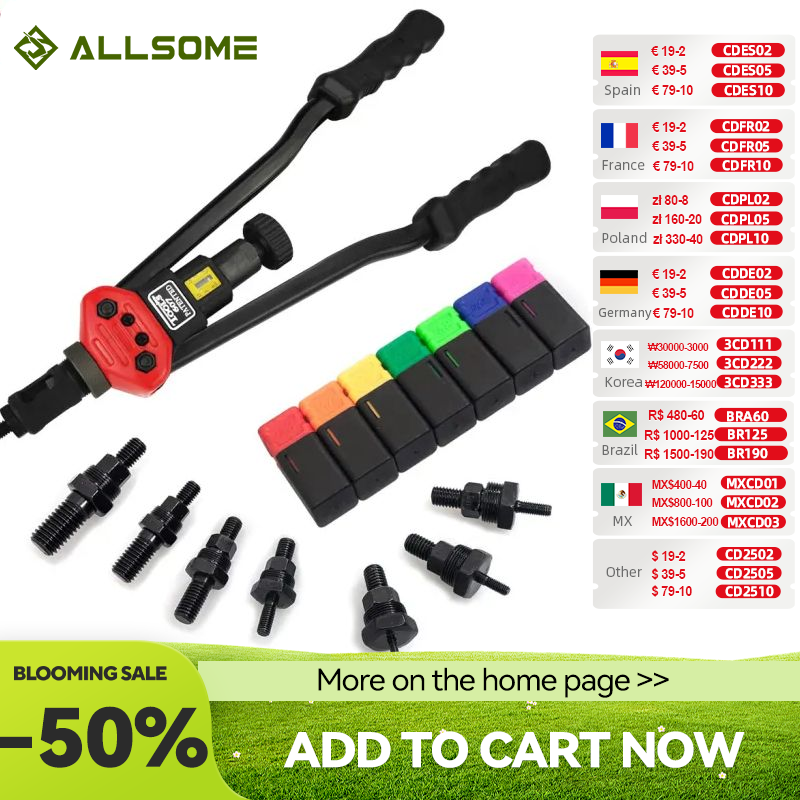 ALLSOME BT-607 16 "Manuelle Riveter Gun Hand Niet Werkzeug Kit Niet Mutter Einstellung Werkzeug Mutter Setter M3/M4/M5/M6/M8/M10/M12
