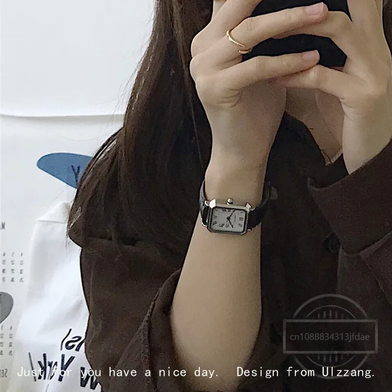 Relojes retro clásicos informales con esfera de cuarzo, correa de cuero, reloj rectangular, relojes de pulsera de moda para mujer