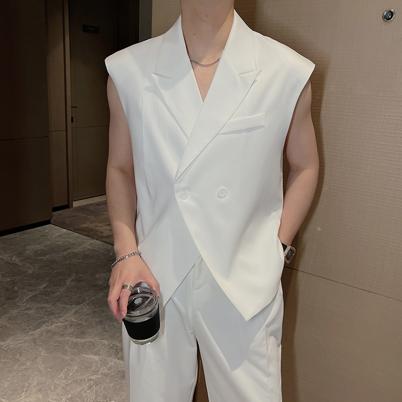 Gilet court à col cranté pour homme, noir, blanc, document uni, design décontracté, nouvelle tendance, été 2024