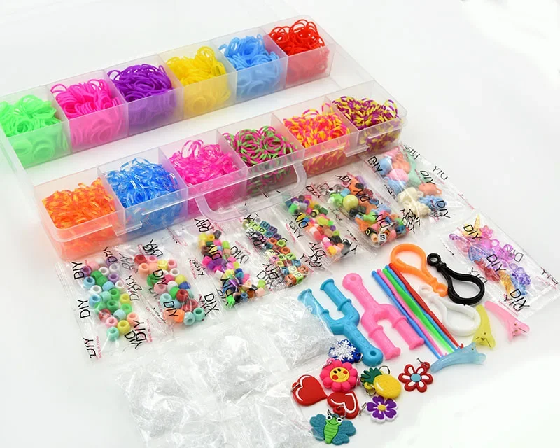 1800 Stuks Kleurrijke Rubberen Weefgetouwbanden Elastische Diy Set Box Meisjes Weaving Armband Gereedschapskit Kinderen Speelgoed Voor Kinderen 7 8 10 Jaar