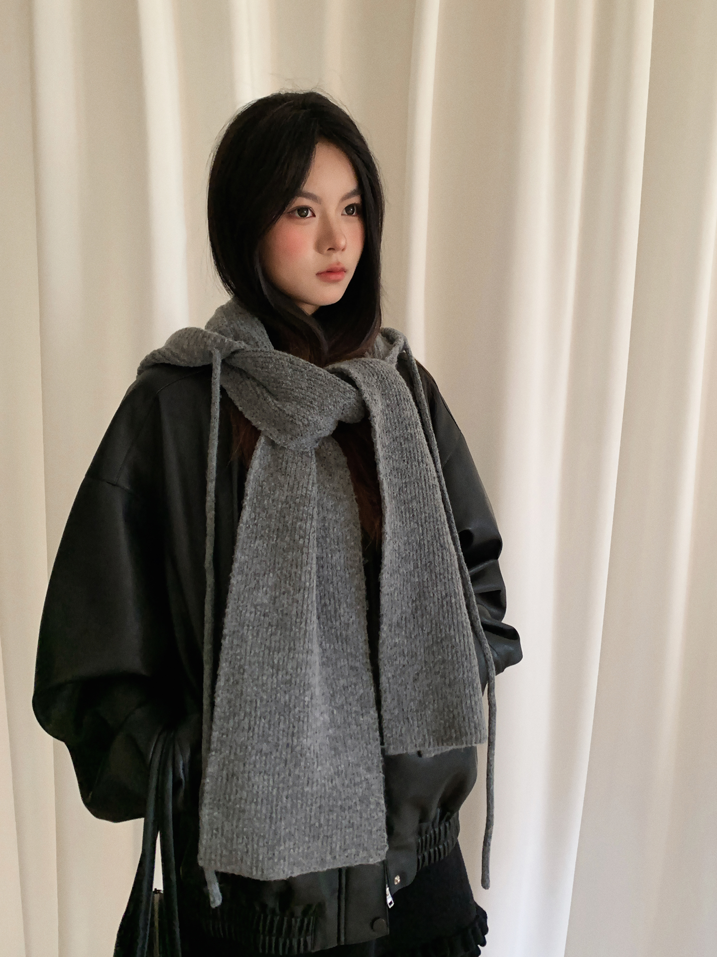 Thick And Warm Solid Color Hooded Scarf For Women Versatile And Korean-Style Student Scarf