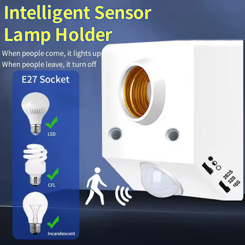 Inteligente 110-240v 100w pir indução sensor de movimento infravermelho e27 suporte base da lâmpada led com interruptor de controle de luz adaptador de soquete de lâmpada
