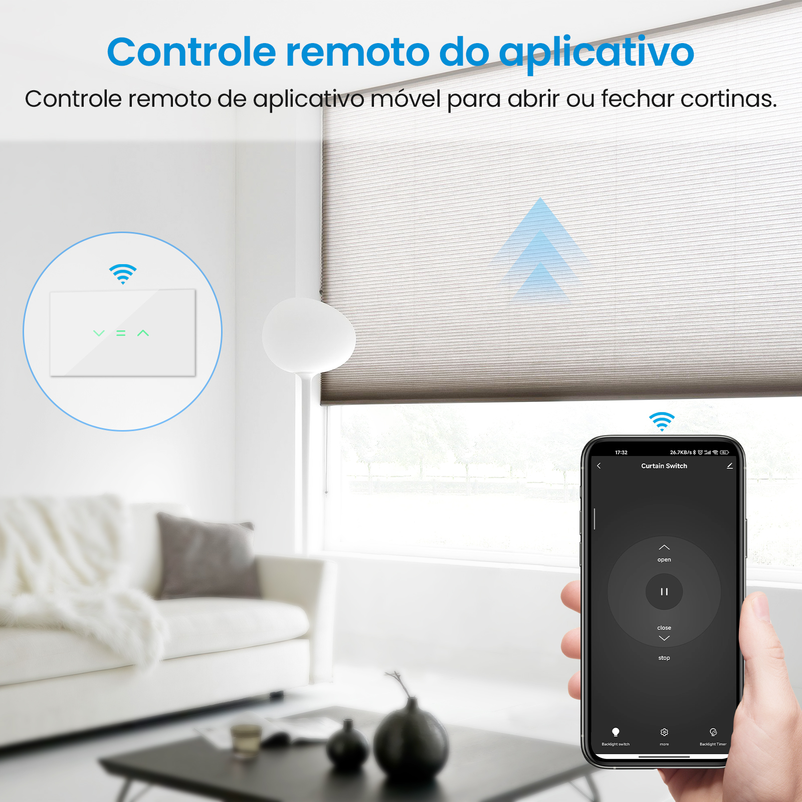 LoraTap-EUA Cortina Persianas Interruptor do Obturador do Rolo, Backlight, Tuya Smart Life App, Timer Controle Remoto, Voz pelo Google Home Alexa