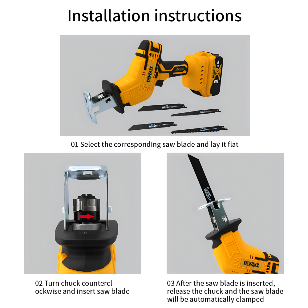 Dewalt-コードレス電気レシプロソー,ブラシレス,木材,金属,PVCパイプ,材料,切断,20vバッテリー,4個の鋸刃