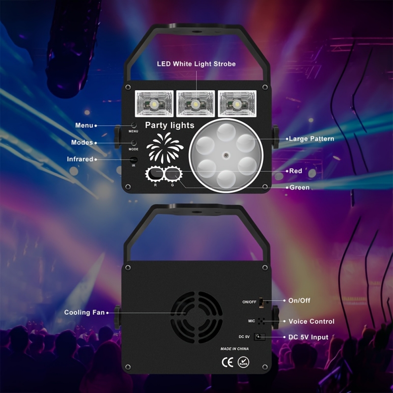 ディスコライトパーティーライト DJ ライト LED プロジェクターハニカムパターン音楽制御舞台効果ライトパーティーホームホリデーデコレーション