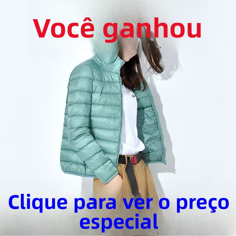 Jaqueta de Aodão Leve para Outono e Inverno, Nova Chegada, com Capuz, Curta, Gola Alta, Tamanho Plus, Ajuste Slim para Mulh...