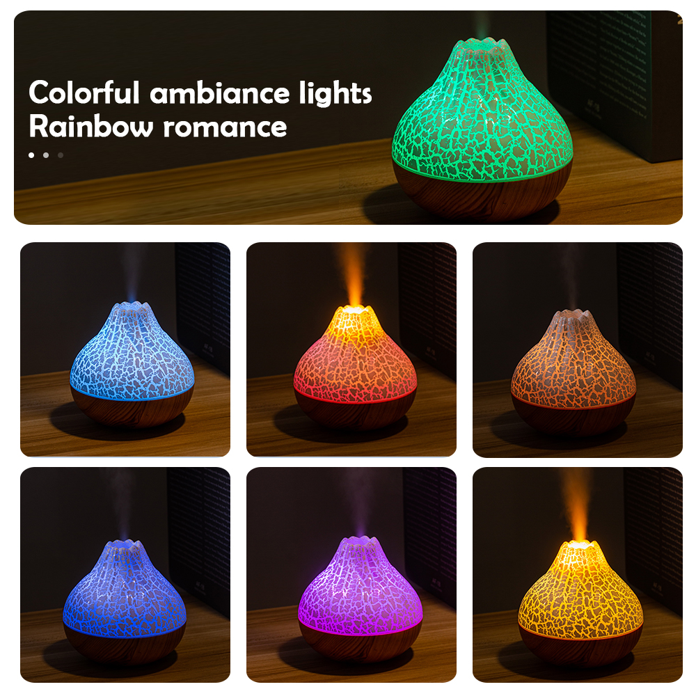 Volcano Air Humidifier 300ml ความจุขนาดใหญ่ Water Mist Aromatherapy Diffuser USB Desktop Humidifier พร้อมไฟกลางคืนสีสันสดใส 7 ดวง