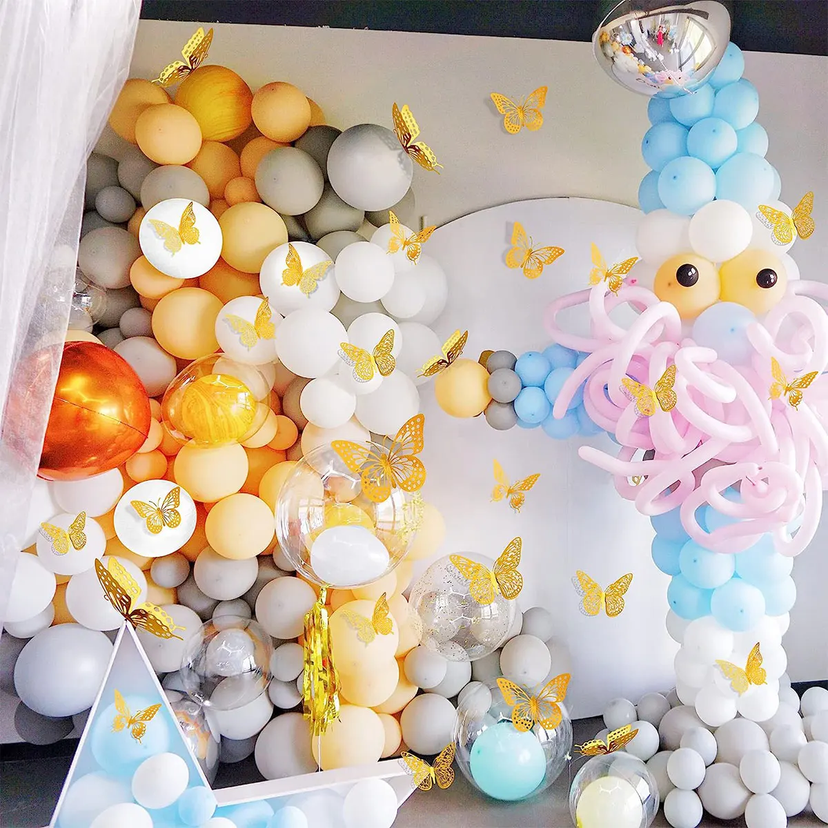 48pcs 3D 나비 벽 장식 4 스타일 3 크기, 나비 생일 파티 케이크 룸 장식에 대 한 골드 나비 장식